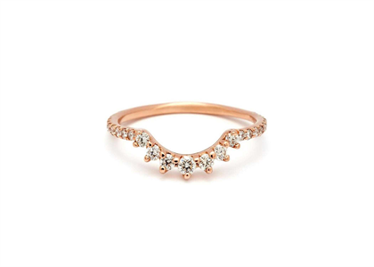 CZ Studded Fashion Curve Ring with Rose Gold Plated